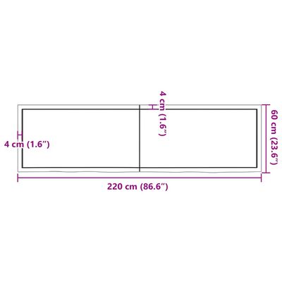 vidaXL Piano Bagno Marrone 220x60x(2-4) cm Legno Massello Trattato