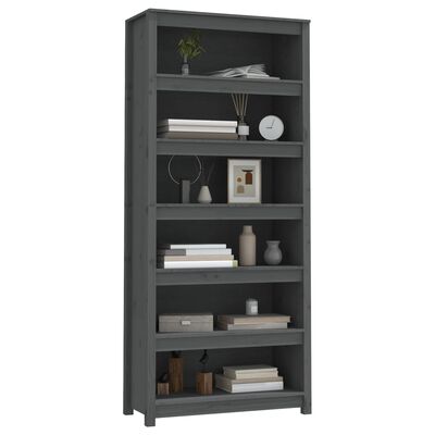 vidaXL Libreria Grigia 80x35x183 cm in Legno Massello di Pino