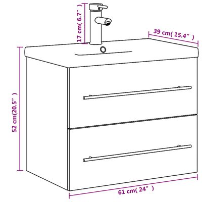 vidaXL Mobile da Bagno con Lavabo Integrato Rovere Fumo