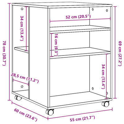 vidaXL Tavolino con Ruote Bianco 55x60x78 cm in Truciolato