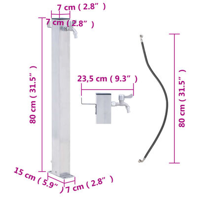 vidaXL Colonna d'Acqua da Giardino 80 cm Acciaio Inox Quadrato