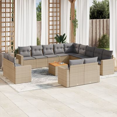 vidaXL Set Divano da Giardino 14 pz con Cuscini Beige Misto Polyrattan