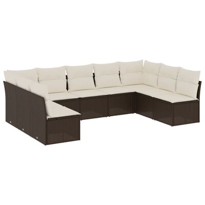 vidaXL Set Divani da Giardino 9pz con Cuscini Marrone in Polyrattan