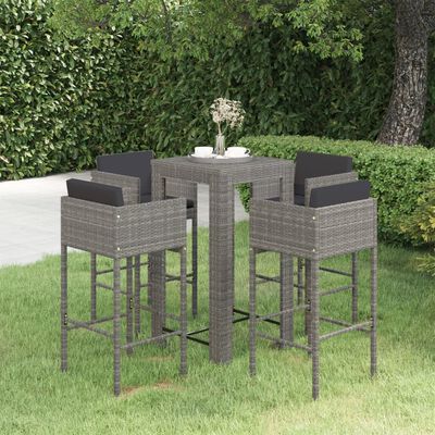 vidaXL Set da Bar da Giardino 5 pz con Cuscini in Polyrattan Grigio