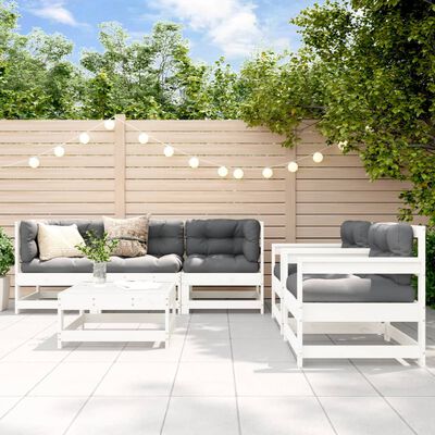 vidaXL Set Divani da Giardino 6pz con Cuscini in Legno Massello Bianco