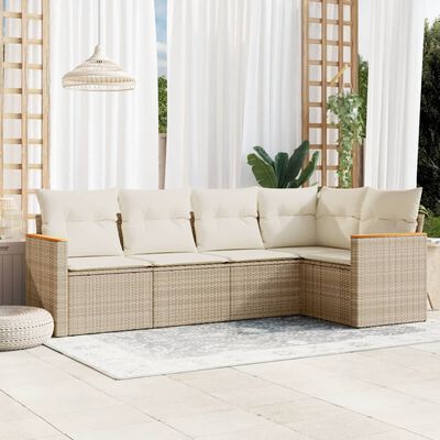 vidaXL Set Divano da Giardino 5 pz con Cuscini Beige in Polyrattan