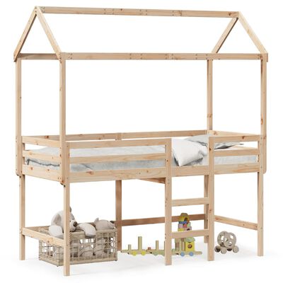 vidaXL Letto Soppalco con Scala e Tetto 80x200 cm Legno Massello Pino