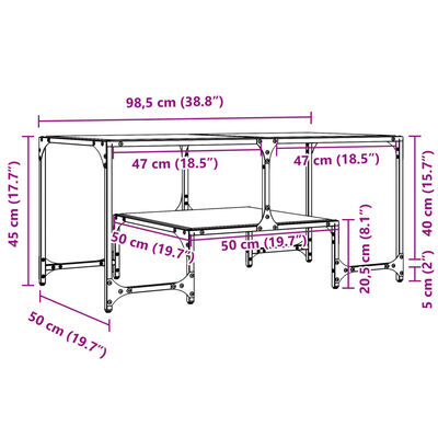 vidaXL Tavolini con Piano Vetro Trasparente 2 pz 98,5x50x45 cm Acciaio