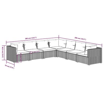 vidaXL Set Divani da Giardino 7 pz con Cuscini in Polyrattan Marrone