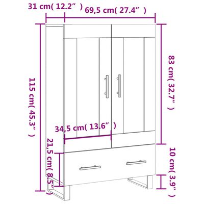 vidaXL Credenza Rovere Marrone 69,5x31x115 cm in Legno Multistrato