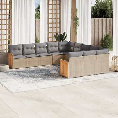 vidaXL Set Divani da Giardino 11 pz con Cuscini Beige in Polyrattan