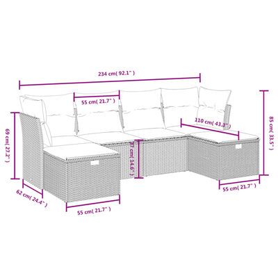 vidaXL Set Divano da Giardino 6 pz con Cuscini Grigio in Polyrattan