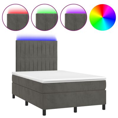 vidaXL Letto a Molle con Materasso e LED Grigio Scuro 120x200 cm