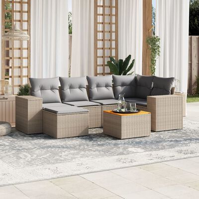 vidaXL Set Divani da Giardino 7 pz con Cuscini Beige in Polyrattan