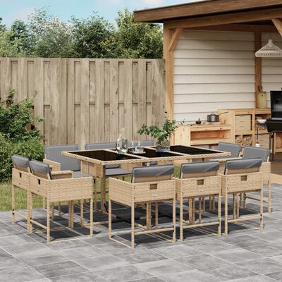 vidaXL Set Pranzo da Giardino 11 pz con Cuscini Beige Misto Polyrattan