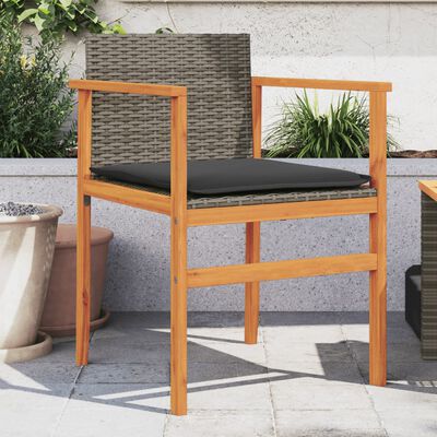 vidaXL Sedie Giardino con Cuscini 2pz Grigie Polyrattan Legno Massello