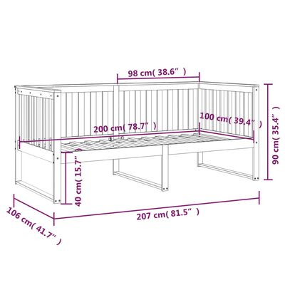 vidaXL Dormeuse Nera 100x200 cm in Legno Massello di Pino