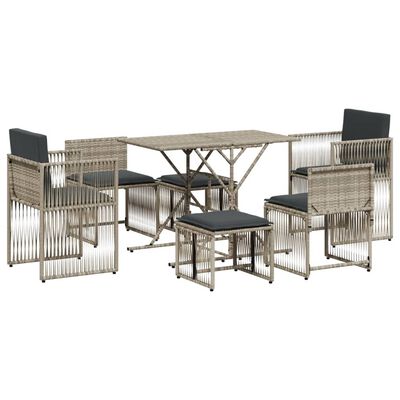 vidaXL Set da Pranzo da Giardino 7 pz Cuscini Polyrattan Grigio Chiaro