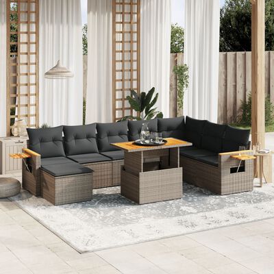 vidaXL Set Divano da Giardino 9 pz con Cuscini Grigio in Polyrattan