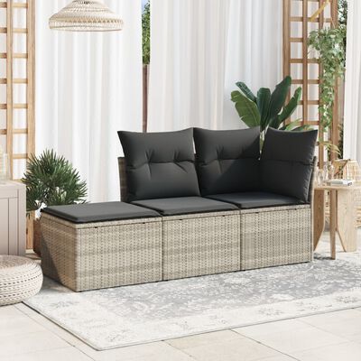 vidaXL Sgabello Giardino e Cuscino Grigio Chiaro 55x55x37cm Polyrattan