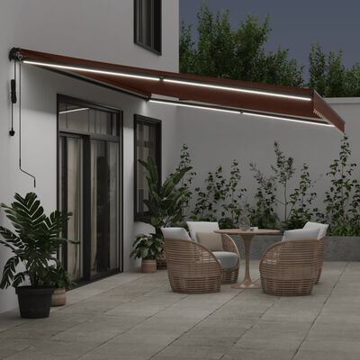 vidaXL Tenda da Sole Retrattile Automatica con LED Marrone 500x350 cm