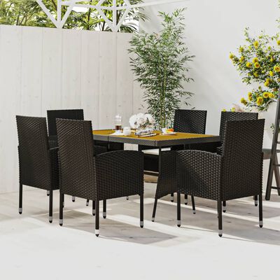 vidaXL Set da Pranzo per Esterni 7 pz in Polyrattan Nero