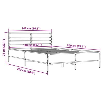 vidaXL Giroletto Rovere Fumo 140x200 cm in Legno Multistrato Metallo