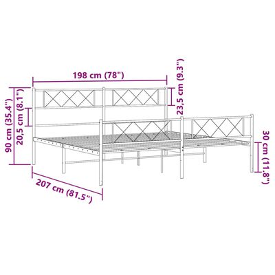 vidaXL Giroletto con Testiera e Pediera Metallo Bianco 193x203 cm