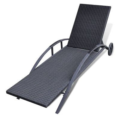 vidaXL Lettino Prendisole con Cuscino e Ruote in Polyrattan Nero