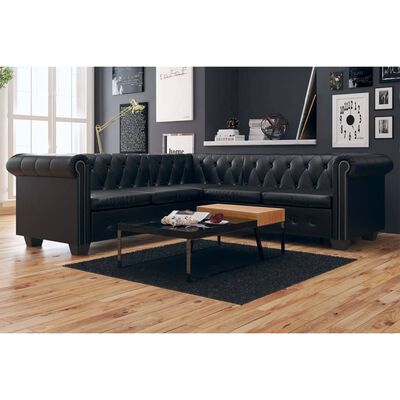 vidaXL Divano Angolare Chesterfield a 5 Posti Pelle Artificiale Nera