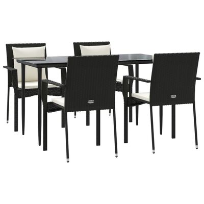 vidaXL Set da Pranzo da Giardino 5 pz Nero con Cuscini in Polyrattan