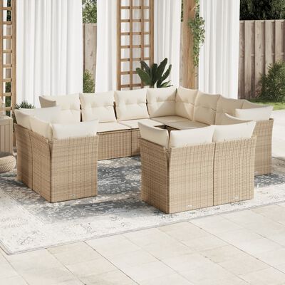 vidaXL Set Divani da Giardino 11 pz con Cuscini Beige in Polyrattan