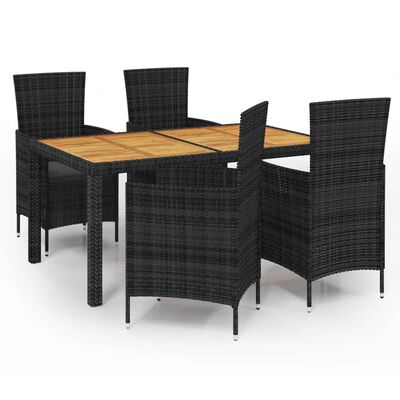 vidaXL Set da Pranzo da Giardino 5 pz con Cuscini in Polyrattan Nero