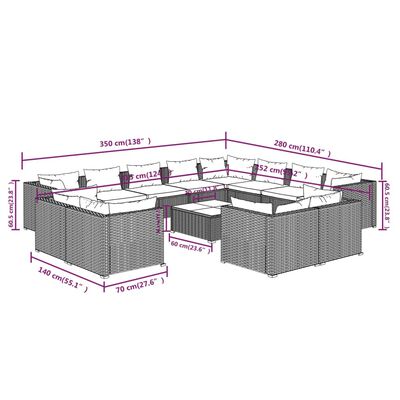 vidaXL Set Divani da Giardino 13 pz con Cuscini in Polyrattan Marrone