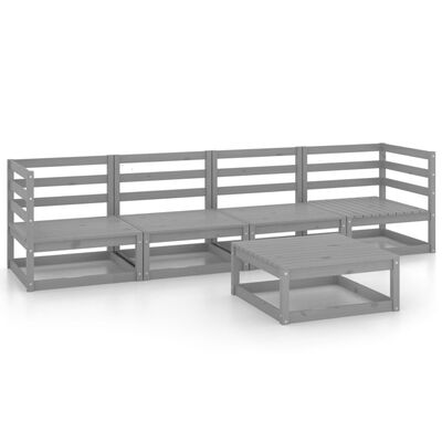 vidaXL Set Divani da Giardino 5 pz Grigio in Legno Massello di Pino