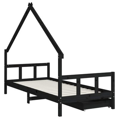 vidaXL Giroletto Bambini con Cassetti Nero 90x200cm Massello di Pino