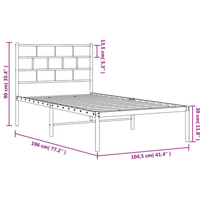 vidaXL Giroletto con Testiera Metallo Bianco 100x190 cm