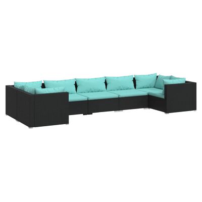 vidaXL Set Divani da Giardino 7 pz con Cuscini in Polyrattan Nero