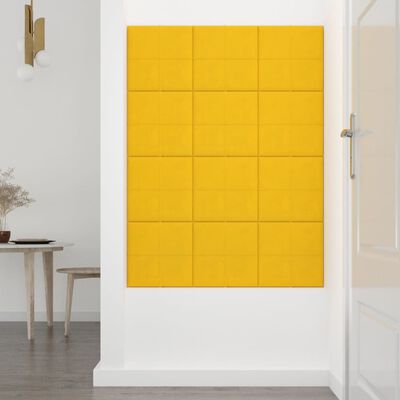 vidaXL Pannelli Murali 12 pz Gialli 30x30 cm Velluto 1,08 m²