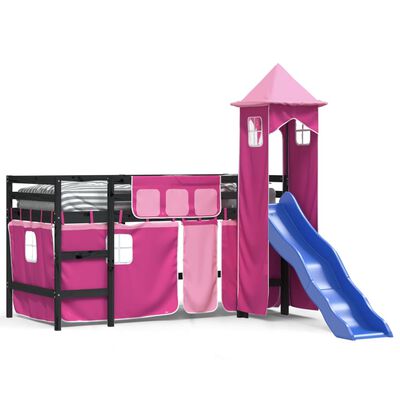 vidaXL Letto a Soppalco con Torre Bambini Rosa 80x200cm Massello Pino