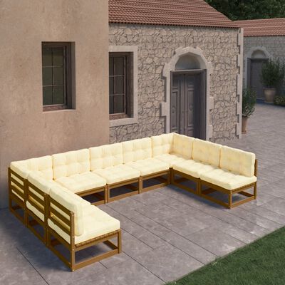 vidaXL Set Salotto Giardino e Cuscini 9 pz Legno Massello Pino Ambra