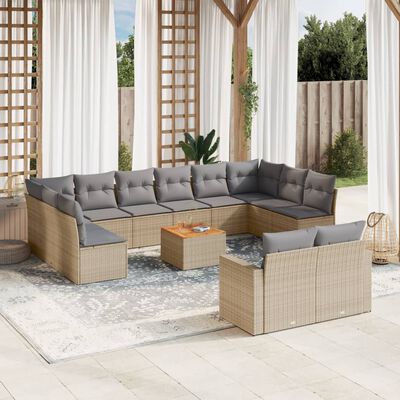 vidaXL Set Divano da Giardino 13 pz con Cuscini Beige Misto Polyrattan