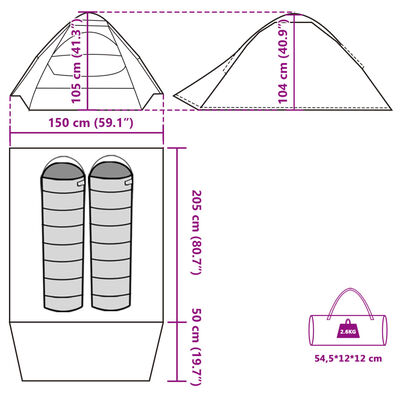 vidaXL Tenda da Campeggio a Cupola per 2 Persone Verde Impermeabile