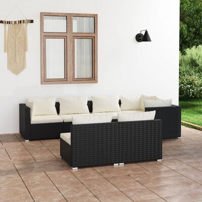 vidaXL Set Divani da Giardino 7 pz con Cuscini in Polyrattan Nero