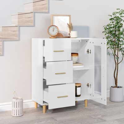 vidaXL Credenza 69,5x34x90 cm in Legno Multistrato Bianco Lucido