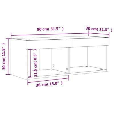 vidaXL Mobile Porta TV con Luci LED Grigio Cemento 80x30x30 cm