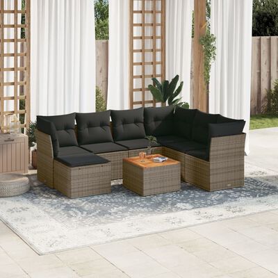 vidaXL Set Divano da Giardino 8 pz con Cuscini Grigio in Polyrattan