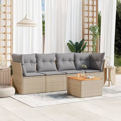 vidaXL Set Divano da Giardino 5 pz con Cuscini Beige Misto Polyrattan