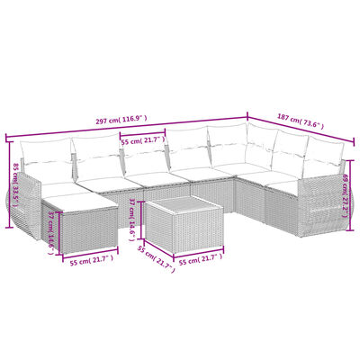 vidaXL Set Divano da Giardino 9 pz con Cuscini Beige in Polyrattan