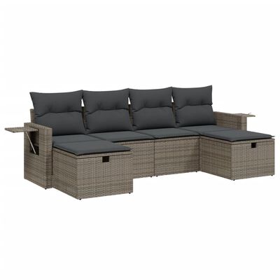 vidaXL Set Divano da Giardino 6 pz con Cuscini Grigio in Polyrattan